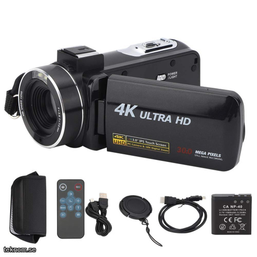 Hopcd 4K 1080P digital videovideovideovideokamera, 18 x zoom 7,6 cm IPS pekskärm full HD